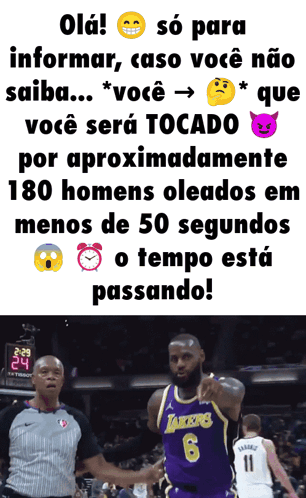 Basketball Player in Lakers Jersey Pointing at Referee