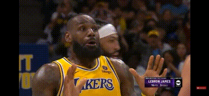 Basketball Player In Lakers Jersey Talking To Another Player GIF