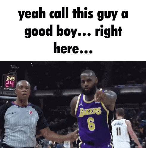Basketball Player In Lakers Jersey Talking To Referee GIF