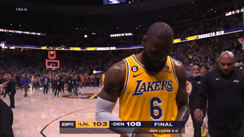 Basketball Player In Lakers Jersey Walking Off Court GIF