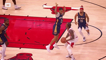 Basketball Player in New Orleans Jersey Jumping