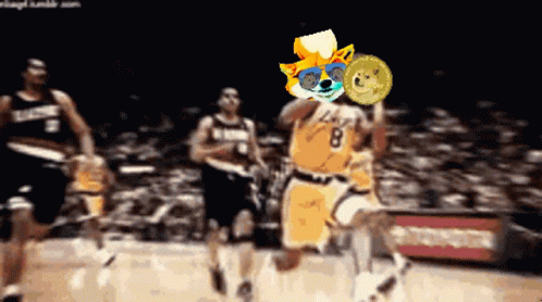 Basketball Player in Number 8 Jersey Holding Doge Coin