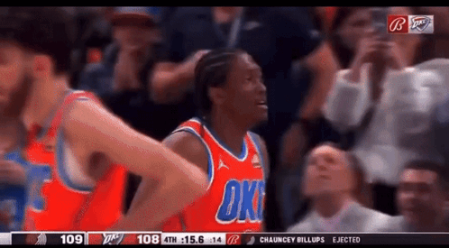 Basketball Player in Oklahoma City Thunder Jersey Before Crowd