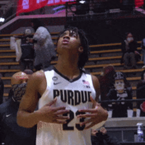 Basketball Player In Purdue Jersey Looking Up GIF