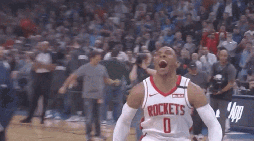 Basketball Player In Rockets Jersey Screaming In Crowd GIF