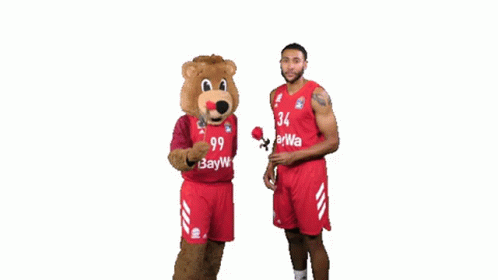Basketball Player Number 34 Next To Mascot GIF