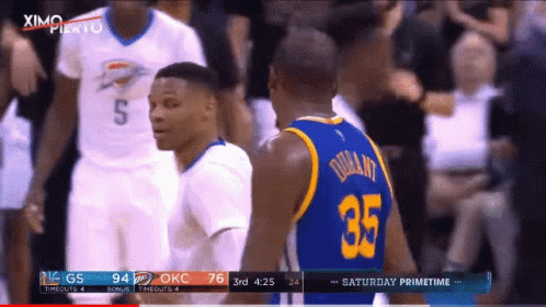 Basketball Player Number 35 Talking To Player GIF