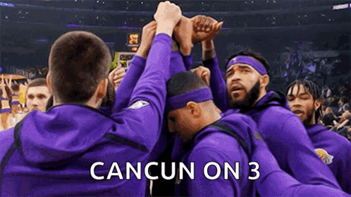 Basketball Players Huddled With Cancun On 3 GIF