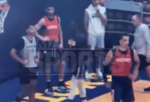 Basketball Players on Court with Sports