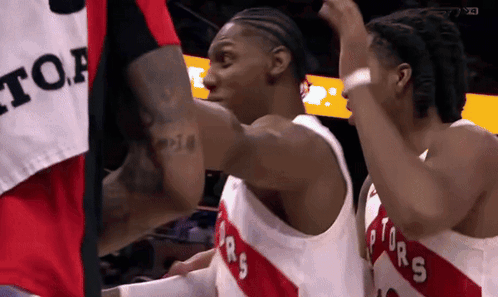 Basketball Players Wearing Raptors Jerseys GIF