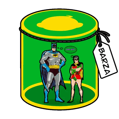 Batman and Robin in Jar Labelled Barza
