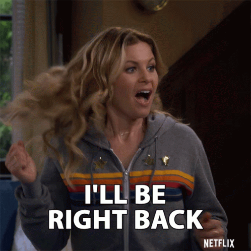 Blonde Girl In Grey Jacket Be Right Back GIF