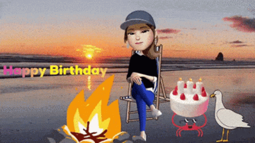 Beach Birthday Bash With Cake And Fire GIF