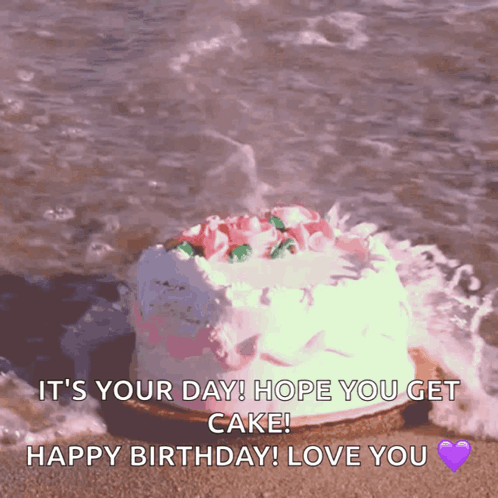 Beach Birthday Splash Cake And Wishes GIF