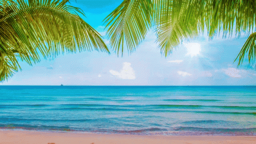 Beach Painting With Palm Trees And Sun GIF