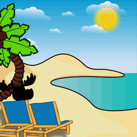 Beach Scene With Palm Trees and Chairs