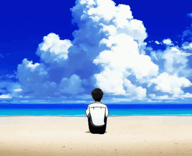 Beach Sitting Shinji GIF