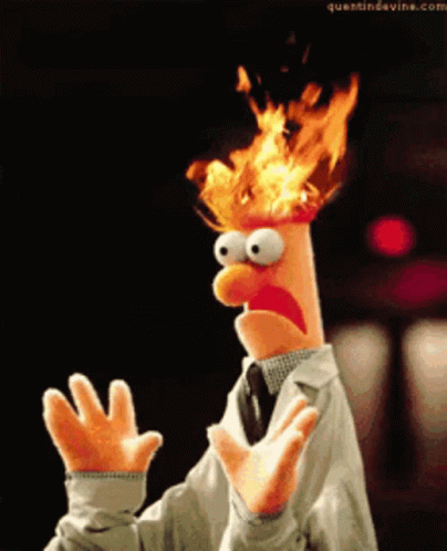 Beaker Sesame Head Burning In Flame GIF