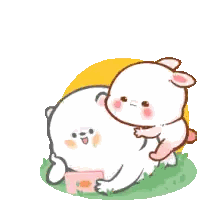 Bear and Bunny Rabbit Laying in Grass
