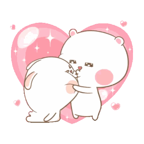 Bear and Rabbit Hugging in Front of Pink Heart
