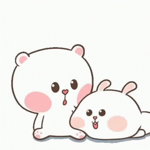 Bear And Rabbit Hugging With Hearts GIF