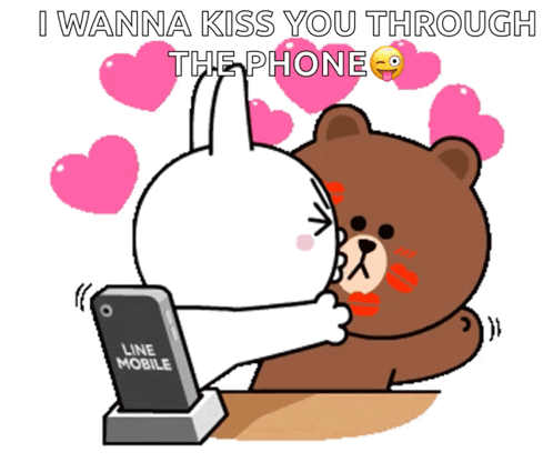 Bear and Rabbit Kissing in Front of Line Mobile Phone
