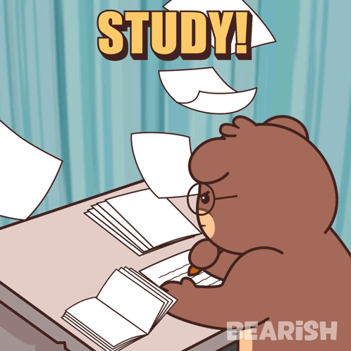 Bear at Desk With Papers Flying Study