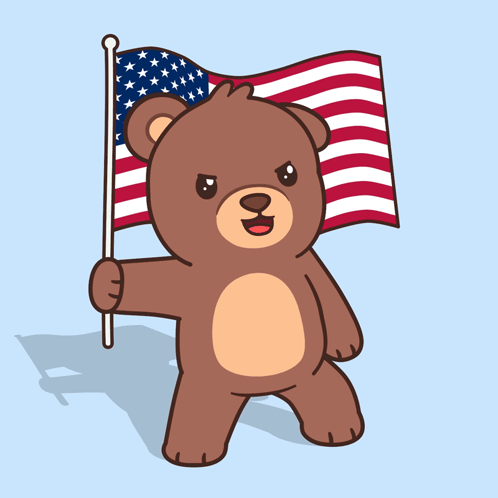 Bear Holding American Flag With W on Chest