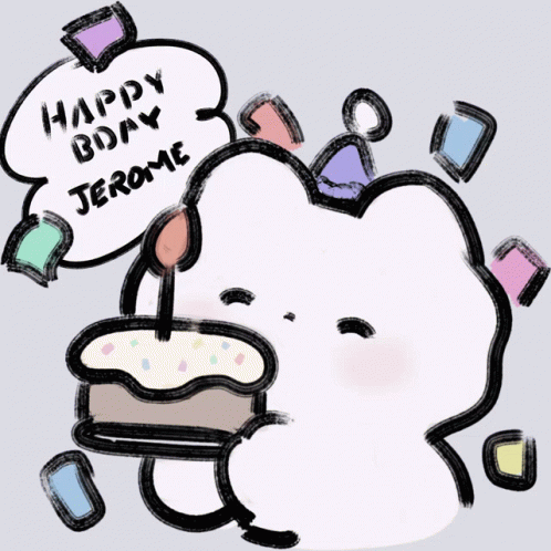 Bear Holding Cake Saying Happy Bday Jerome