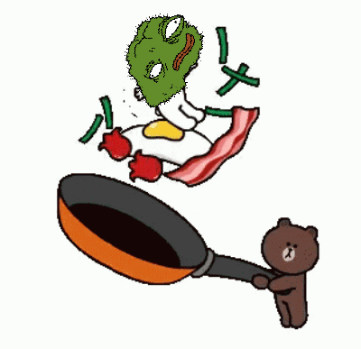 Bear Holding Frying Pan With Eggs And Bacon GIF