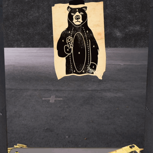 Bear Holding Gun on Target With Letter O