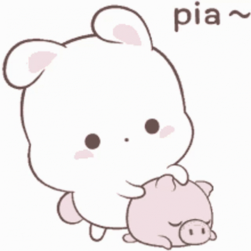 Bear Holding Pig With Word Pia Above GIF