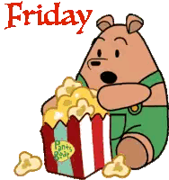 Bear Holding Popcorn Box With Friday Above