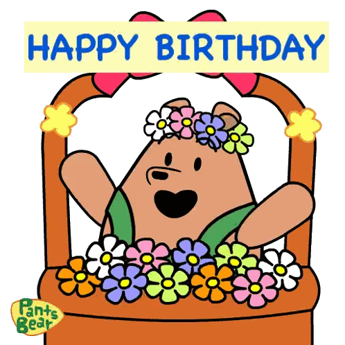 Bear in Flower Crown Saying Happy Birthday