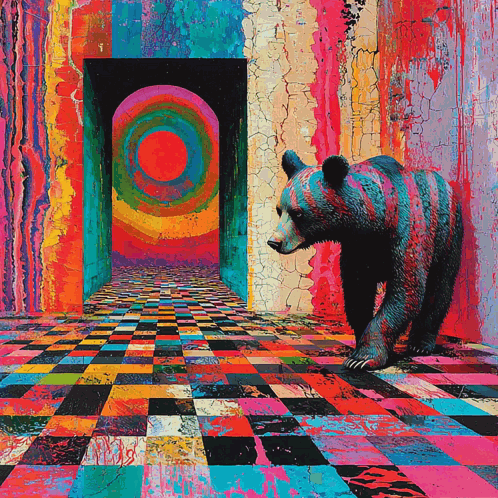 Bear In Front Of Colorful Wall GIF