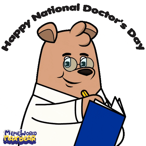 Bear in Lab Coat Holding Book Happy Doctor's Day