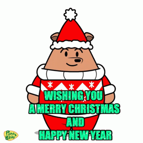 Bear in Santa Hat Wishing Merry Christmas
