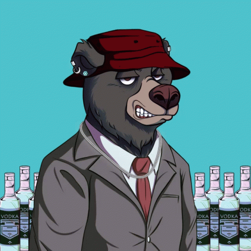 Bear in Suit With Vodka Bottles