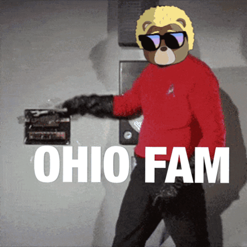 Bear in Sunglasses and Red Shirt Saying Ohio Fam