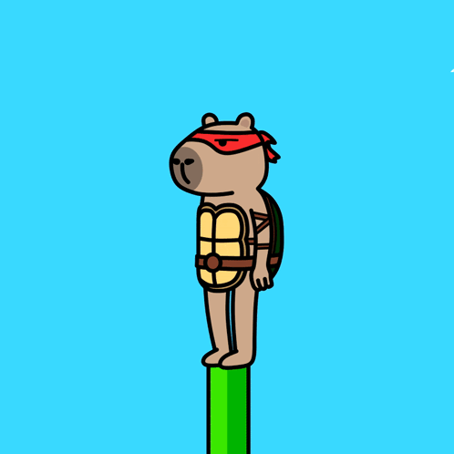 Bear In Turtle Costume Standing On Green Pole GIF