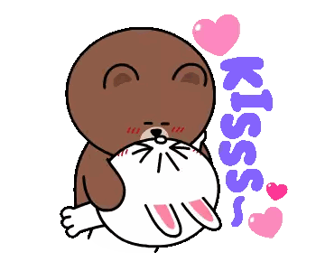 Bear Kissing Cat with Kiss Text