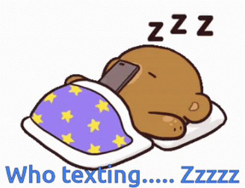 Bear Laying in Bed with Phone on Head Texting Zzzzz