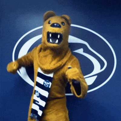 Bear Mascot Dancing In Front Of Penn State Lion Logo GIF