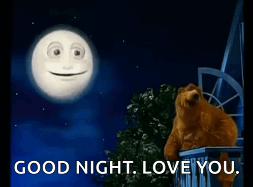 Bear On Balcony With Smiling Moon Good Night Love You GIF