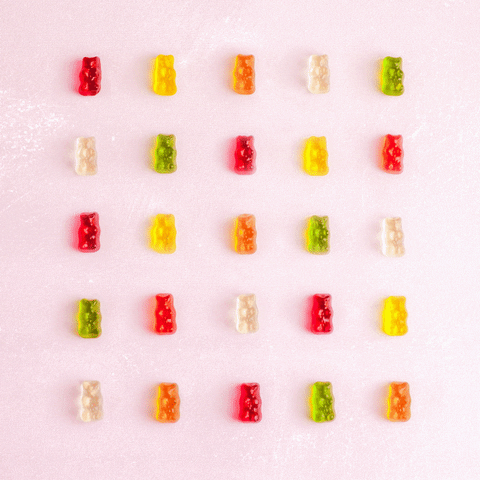 Bear Shaped Gummies In Five Rows GIF