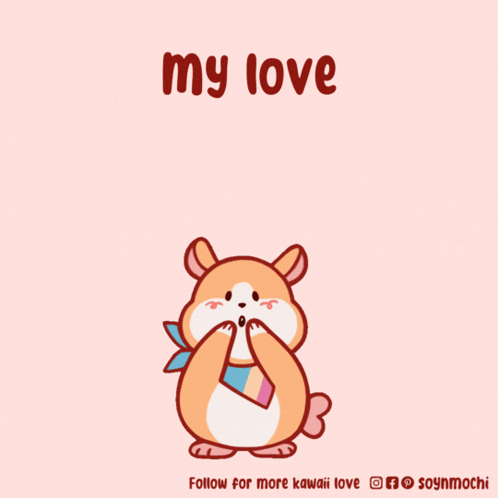 Bear Surrounded by Pink Hearts Saying My Love