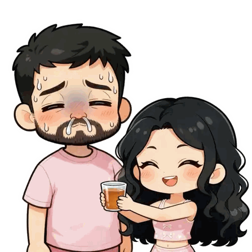 Beard Man And Woman With Juice