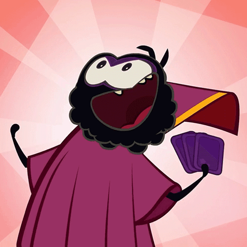 Bearded Cartoon Character Holding Stack of Cards