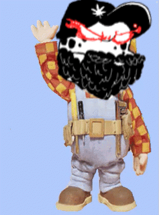 Bearded Cartoon Character in Overalls and Plaid Shirt