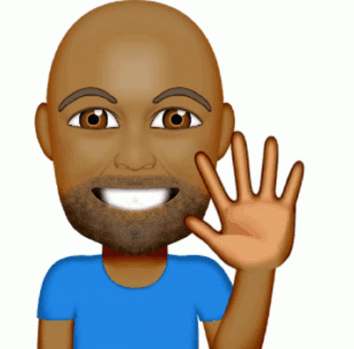 Bearded Cartoon Man In Blue Shirt Waving GIF